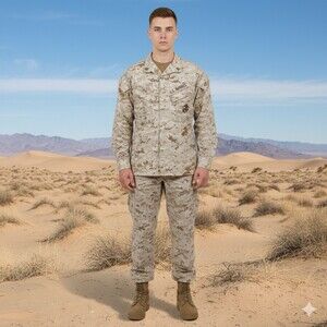 USMC Marines Corps Desert MARPAT MCCUU Camo Uniform Combat Blouse Med Long Shirt